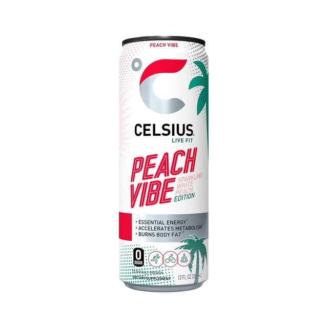 Celsius Sparkling Peach Vibe  - 12oz Can.